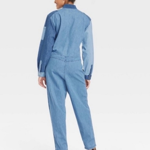 Houston White Streetcore  unisex Trendy denim blue Oversized Jumpsuit - Picture 3 of 12